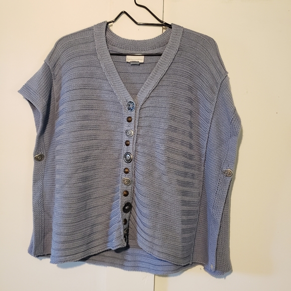 Soft Surroundings Light Blue Mixed Buttons Poncho Sweater - Picture 1 of 9